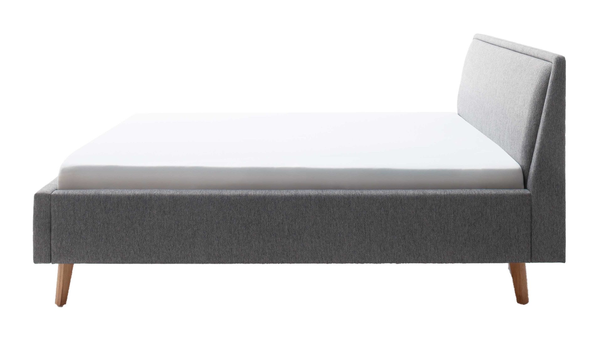 Bettgestell Meise.möbel aus Stoff in Grau Polsterbettgestell Frieda mit Bettkasten grauer Bezug Stelar 92 & eichefarbene Holzfüße - Liegefläche ca. 160 x 200 cm
