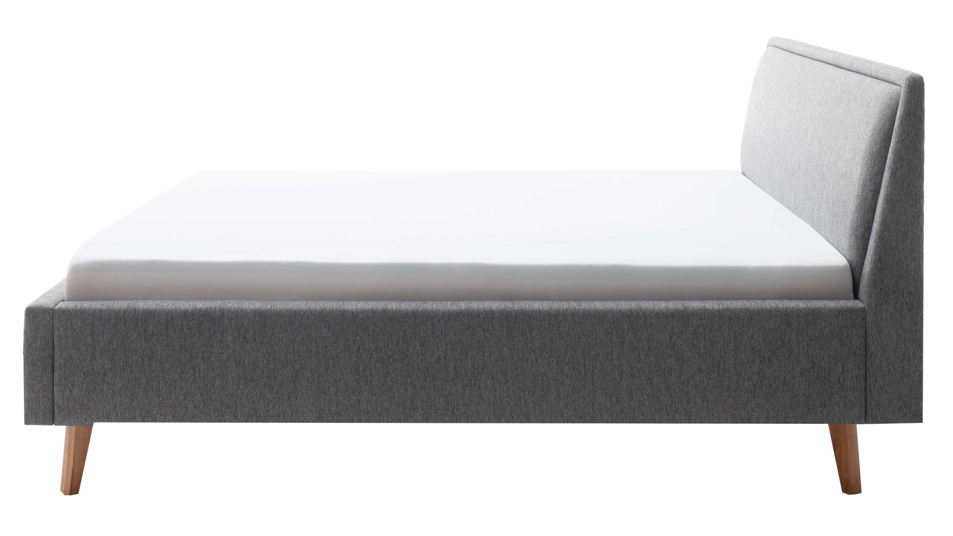 Bettgestell Meise.möbel aus Stoff in Grau Polsterbettgestell Frieda grauer Bezug Stelar 92 & eichefarbene Holzfüße - Liegefläche ca. 180 x 200 cm