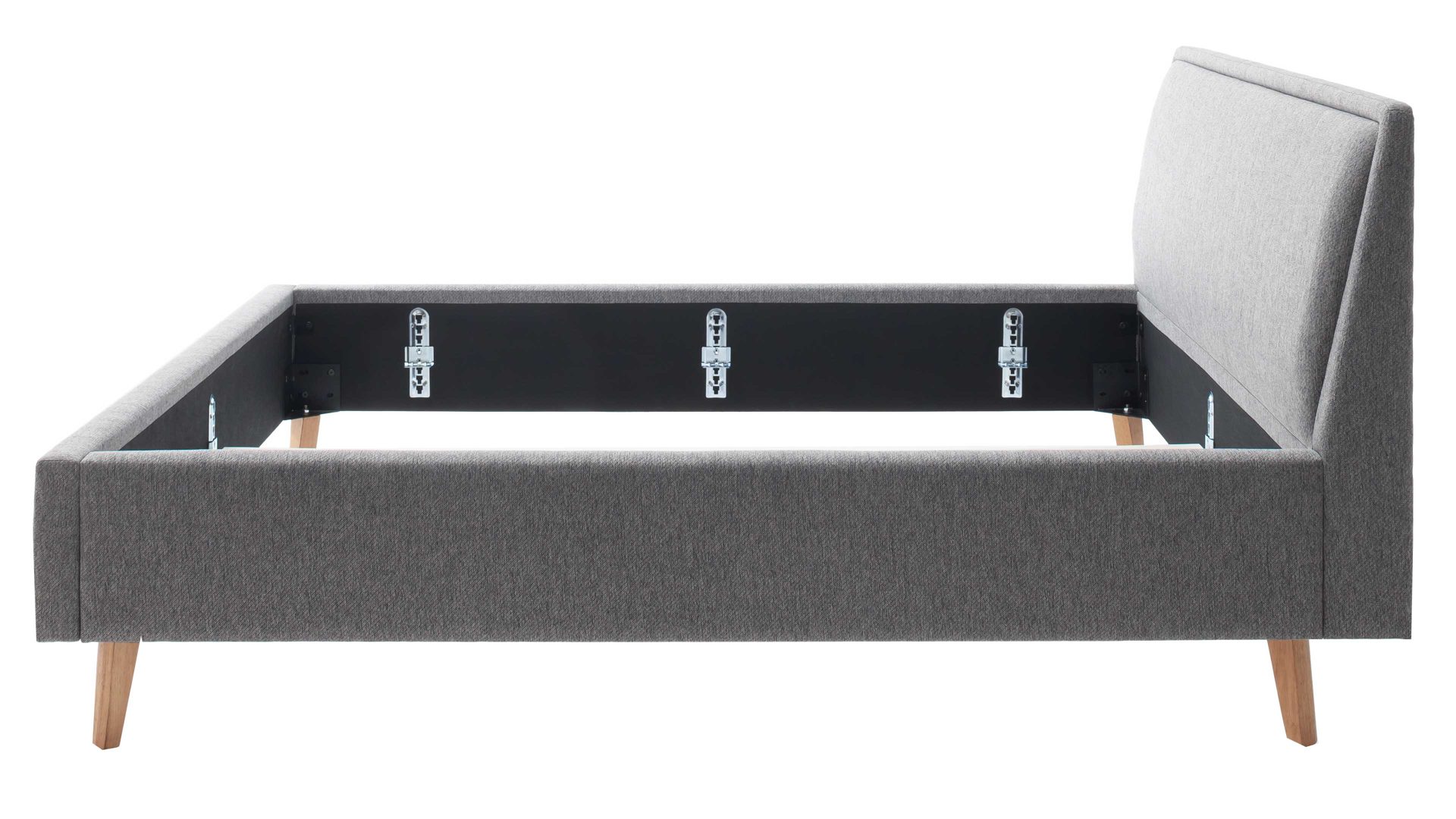 Bettgestell Meise.möbel aus Stoff in Grau Polsterbettgestell Frieda grauer Bezug Stelar 92 & eichefarbene Holzfüße - Liegefläche ca. 180 x 200 cm