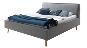 Bettgestell Meise.möbel aus Stoff in Grau Polsterbettgestell Frieda grauer Bezug Stelar 92 & eichefarbene Holzfüße - Liegefläche ca. 160 x 200 cm
