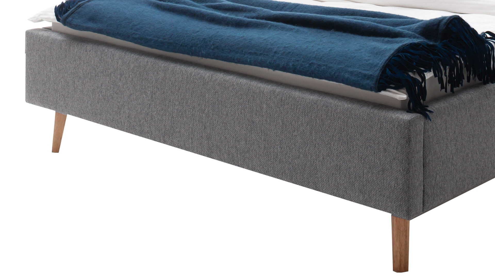 Bettgestell Meise.möbel aus Stoff in Grau Polsterbettgestell Frieda grauer Bezug Stelar 92 & eichefarbene Holzfüße - Liegefläche ca. 180 x 200 cm