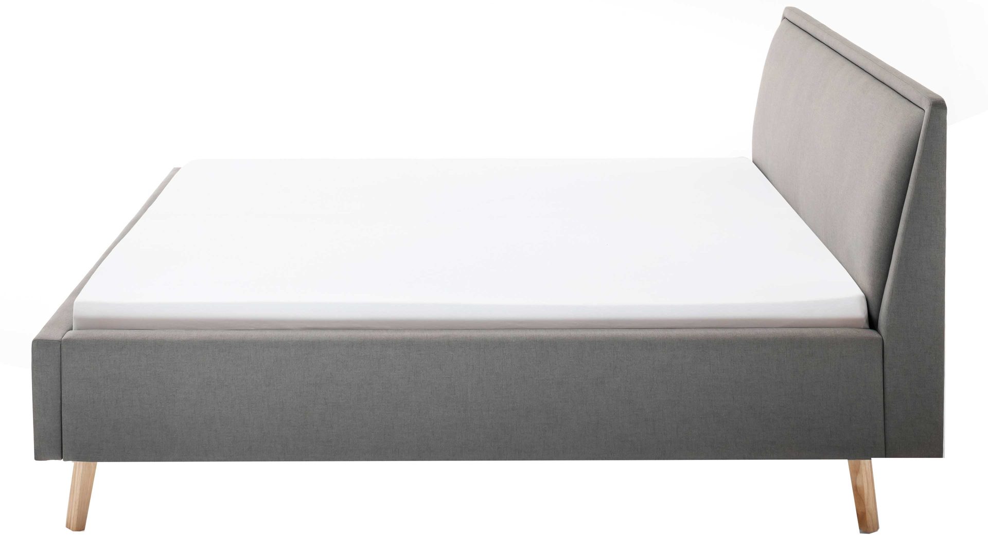 Bettgestell Meise.möbel aus Stoff in Hellgrau Polsterbettgestell Frieda hellgrauer Bezug Sawana 21 & eichefarbene Holzfüße - Liegefläche ca. 180 x 200 cm