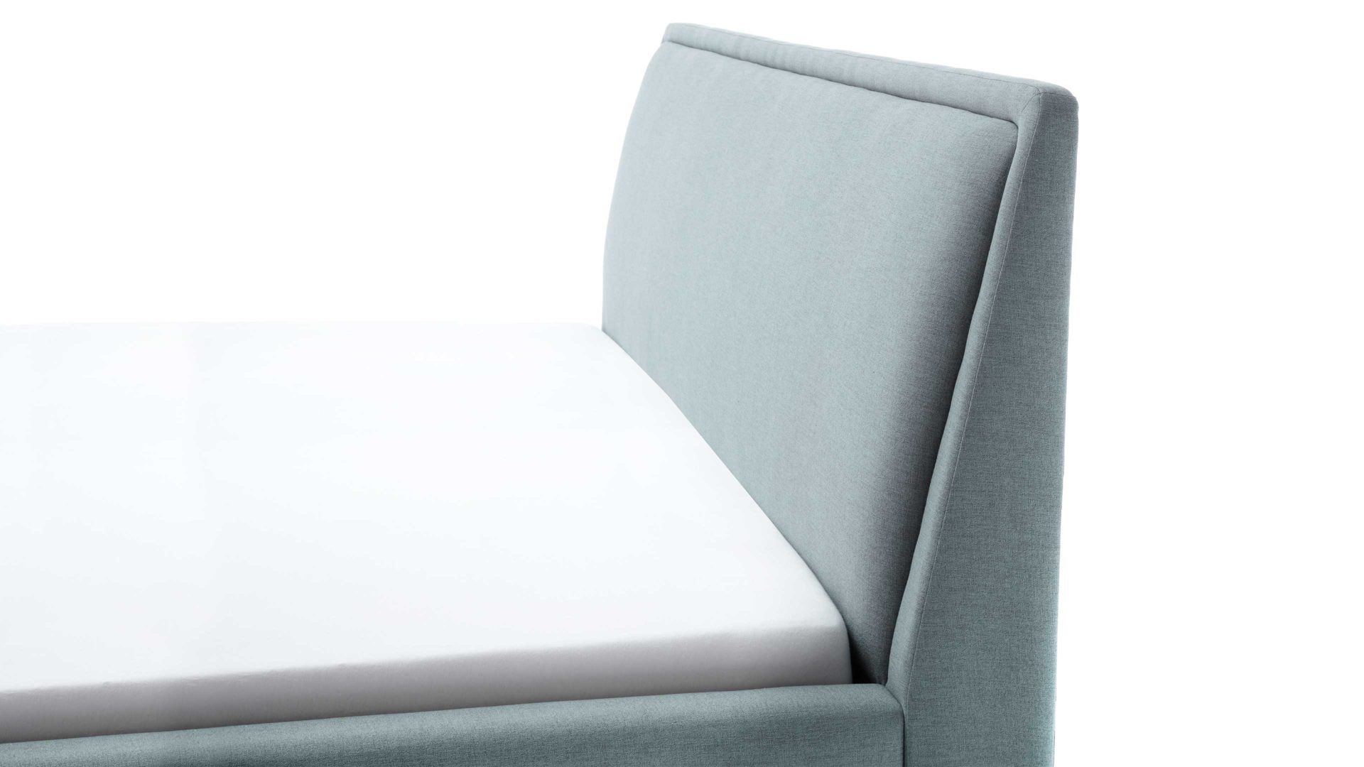 Bettgestell Meise.möbel aus Stoff in Blau Polsterbettgestell Frieda eisblauer Bezug Sawana 72 & schwarze Holzfüße - Liegefläche ca. 180 x 200 cm