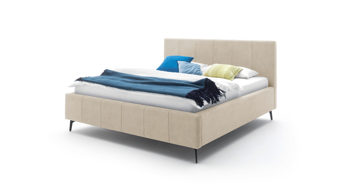 Polsterbett Meise.möbel aus Stoff in Beige Polsterbettgestell Lizzano mit Bettkasten beiger Samtbezug Cloud 03 & Metallfüße - Liegefläche ca. 160 x 200 cm