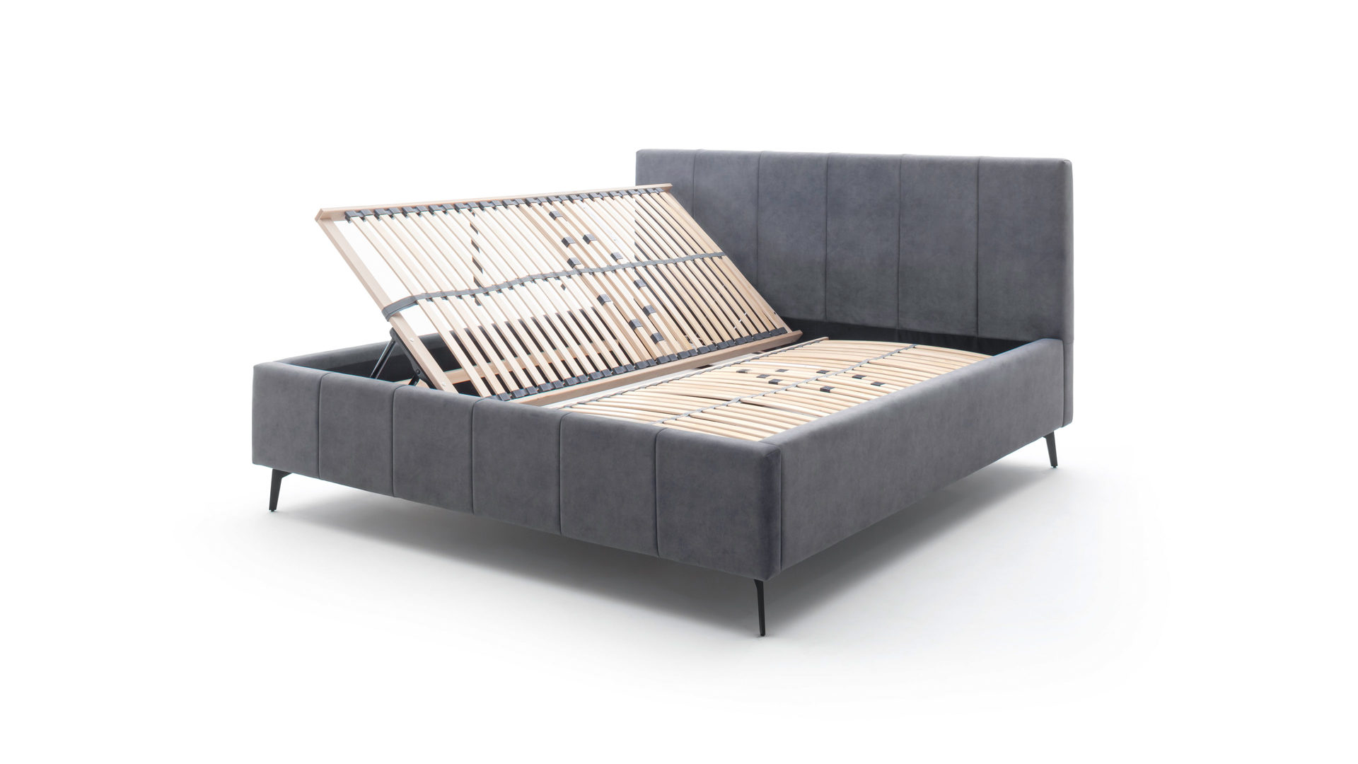 Polsterbett Meise.möbel aus Stoff in Anthrazit Polsterbettgestell Lizzano mit Bettkasten anthrazitfarbener Samtbezug Cloud 84 & Metallfüße - Liegefläche ca. 160 x 200 cm