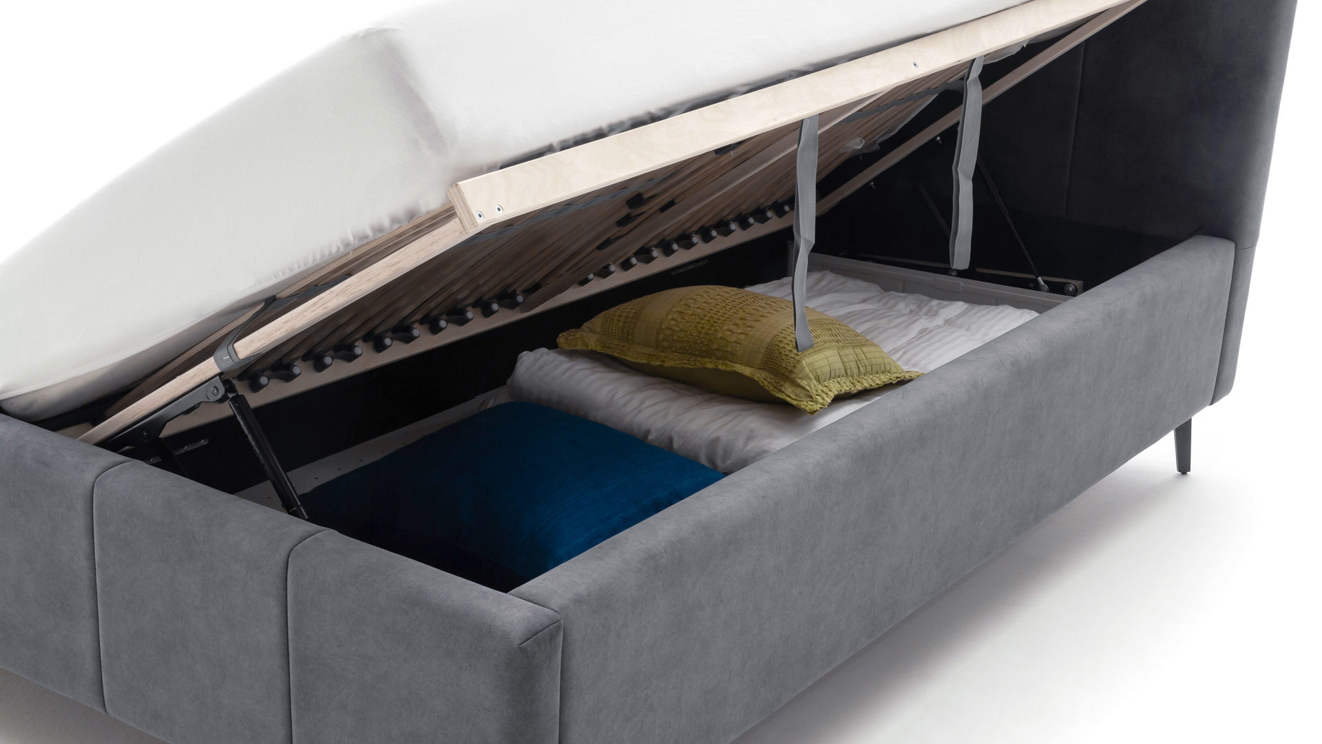 Polsterbett Meise.möbel aus Stoff in Anthrazit Polsterbettgestell Lizzano mit Bettkasten anthrazitfarbener Samtbezug Cloud 84 & Metallfüße - Liegefläche ca. 160 x 200 cm