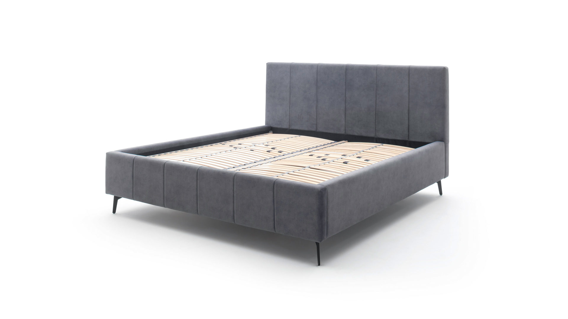 Polsterbett Meise.möbel aus Stoff in Anthrazit Polsterbettgestell Lizzano mit Bettkasten anthrazitfarbener Samtbezug Cloud 84 & Metallfüße - Liegefläche ca. 160 x 200 cm