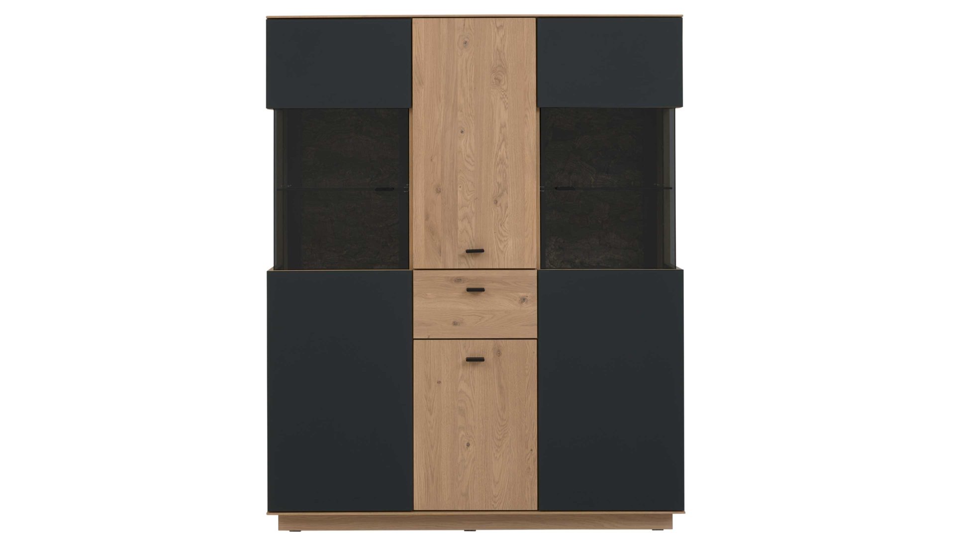 Highboard Interliving aus Holz in Holzfarben Interliving Wohnzimmer Serie 2025 - Highboard 22 Wildeiche, Anthrazit & Kork - vier Türen, eine Schublade, Breite ca. 116 cm