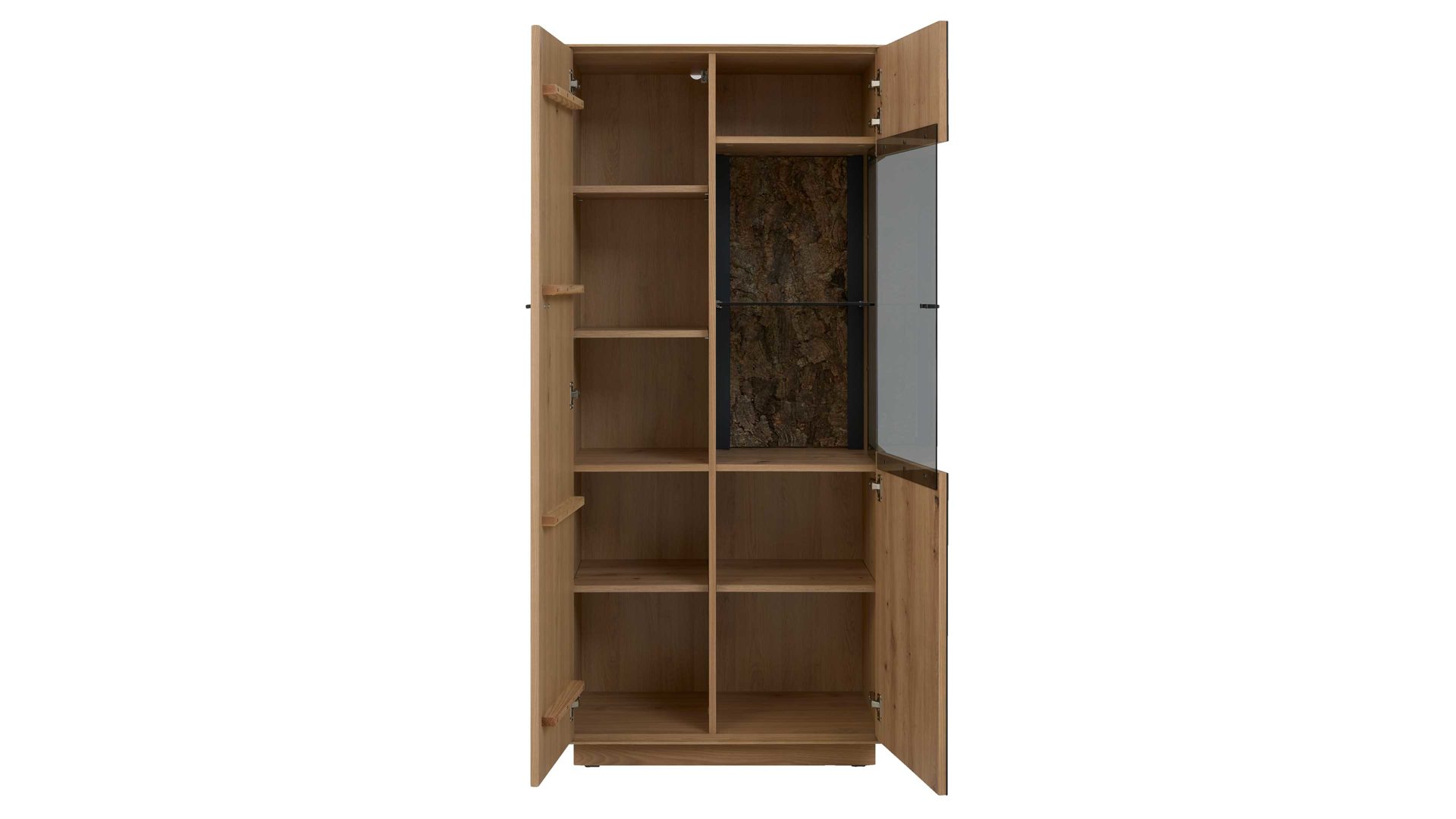 Wohnwand Interliving aus Holz in Holzfarben Interliving Wohnzimmer Serie 2025 - Wohnwand 84 Wildeiche, Anthrazit & Kork - dreiteilig, Breite ca. 265 cm