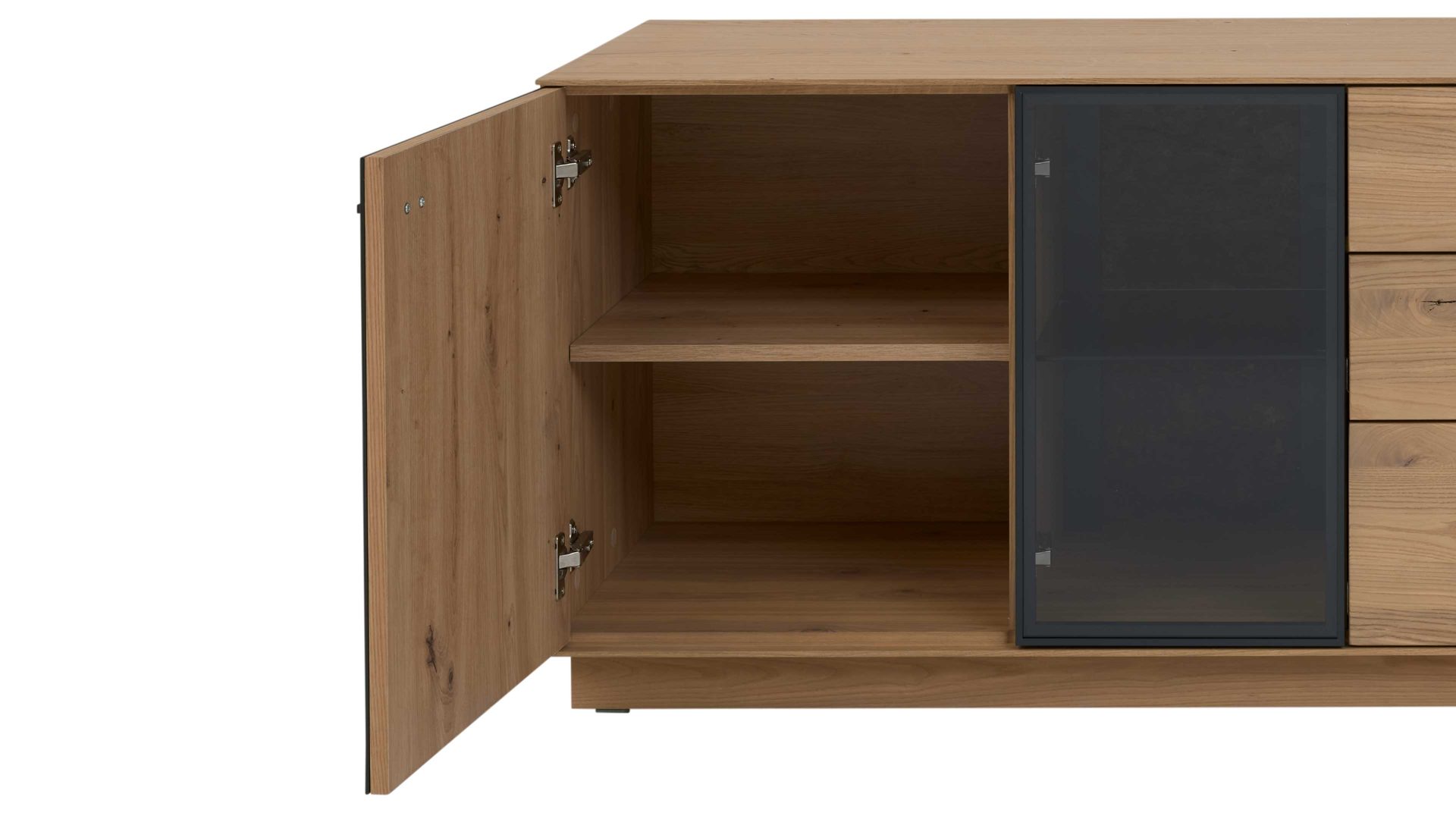 Wohnwand Interliving aus Holz in Holzfarben Interliving Wohnzimmer Serie 2025 - Wohnwand 84 Wildeiche, Anthrazit & Kork - dreiteilig, Breite ca. 265 cm