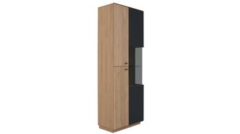 Vitrine Interliving aus Holz in Holzfarben Interliving Wohnzimmer Serie 2025 - Vitrine Wildeiche, Anthrazit & Kork - drei Türen, Höhe ca. 209 cm
