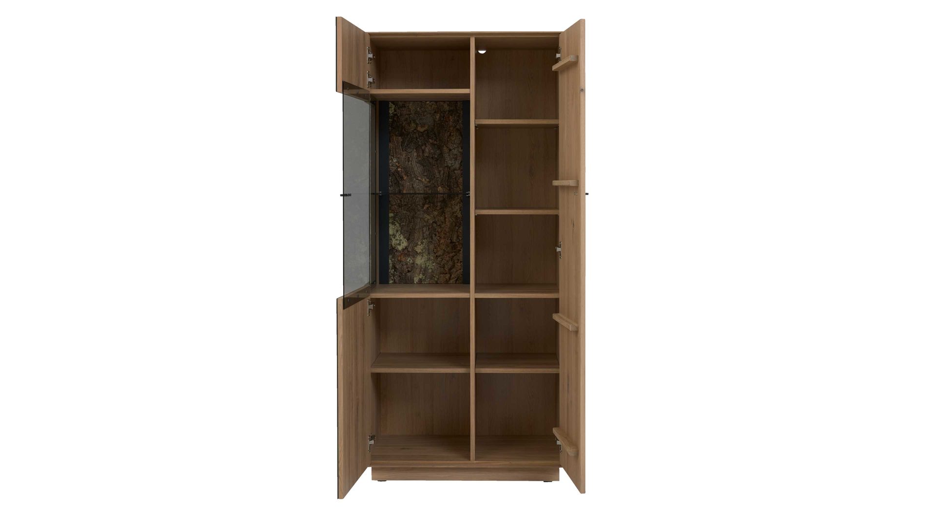 Vitrine Interliving aus Holz in Holzfarben Interliving Wohnzimmer Serie 2025 - Vitrine 06 Wildeiche, Anthrazit & Kork - zwei Türen, Höhe ca. 167 cm