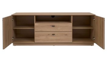 Wohnwand Interliving aus Holz in Holzfarben Interliving Wohnzimmer Serie 2025 - Wohnwand 82 Wildeiche, Anthrazit & Kork - vierteilig, Breite ca. 325 cm