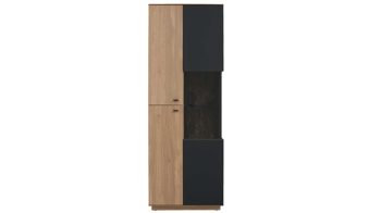 Vitrine Interliving aus Holz in Holzfarben Interliving Wohnzimmer Serie 2025 - Vitrine Wildeiche, Anthrazit & Kork - drei Türen, Höhe ca. 209 cm
