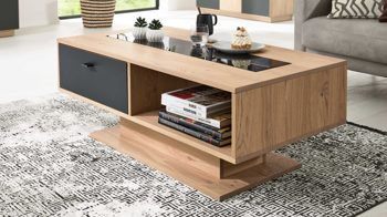 Couchtisch Interliving aus Holz in Holzfarben Interliving Wohnzimmer Serie 2025 - Couchtisch 02 Wildeiche, Anthrazit & Kork - ca. 115 x 65 cm