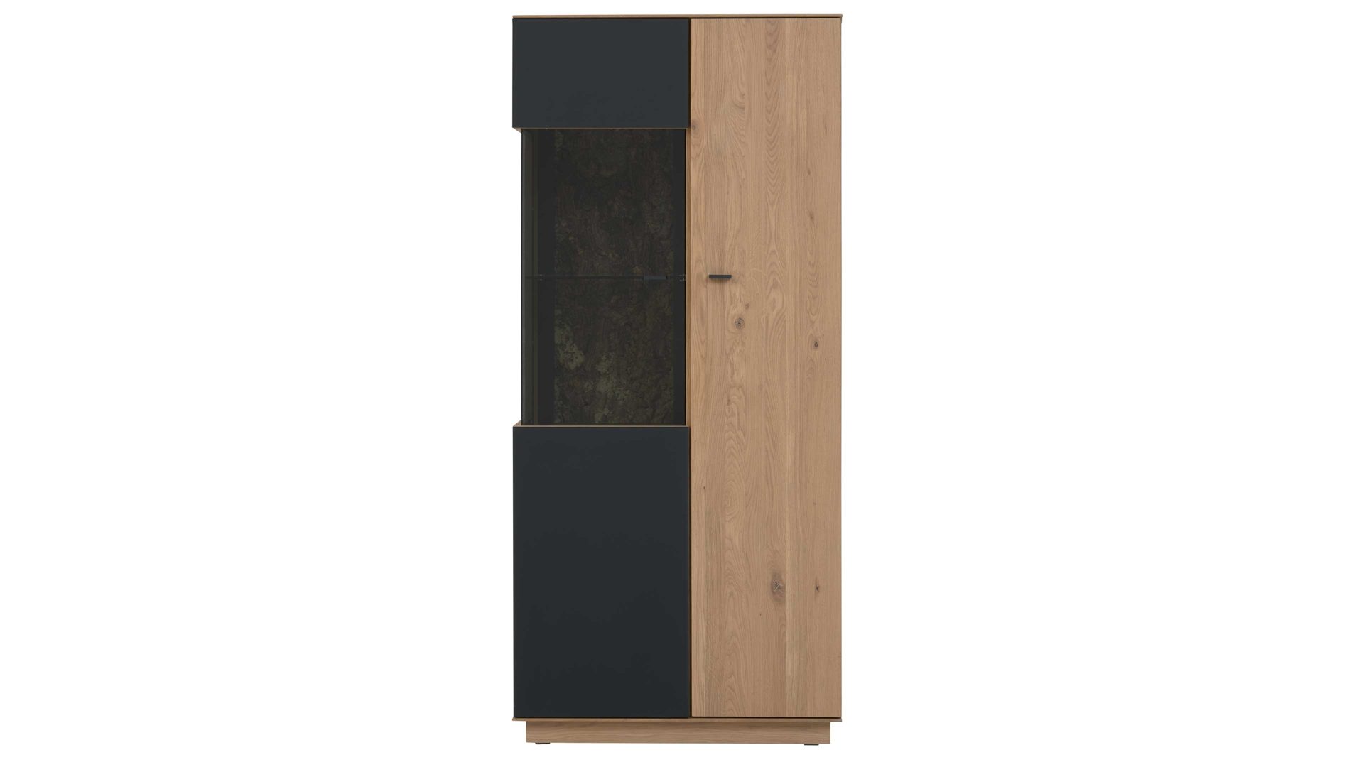 Vitrine Interliving aus Holz in Holzfarben Interliving Wohnzimmer Serie 2025 - Vitrine 06 Wildeiche, Anthrazit & Kork - zwei Türen, Höhe ca. 167 cm