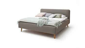 Bettgestell Meise.möbel aus Stoff in Taupe Polsterbettgestell Mattis taupefarbenes Flachgewebe Aspen 23 & Holzfüße - Liegefläche ca. 140 x 200 cm