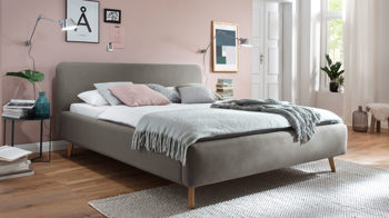 Bettgestell Meise.möbel aus Stoff in Taupe Polsterbettgestell Mattis taupefarbenes Flachgewebe Aspen 23 & Holzfüße - Liegefläche ca. 140 x 200 cm