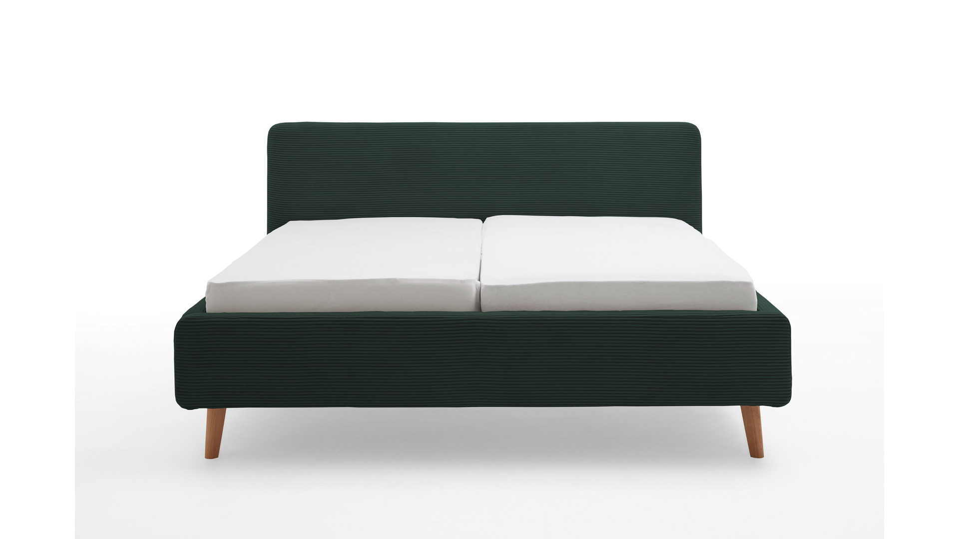 Bettgestell Meise.möbel aus Stoff in Grün Polsterbettgestell Mattis dunkelgrüner Breitcord Poso 14 & Holzfüße - Liegefläche ca. 180 x 200 cm