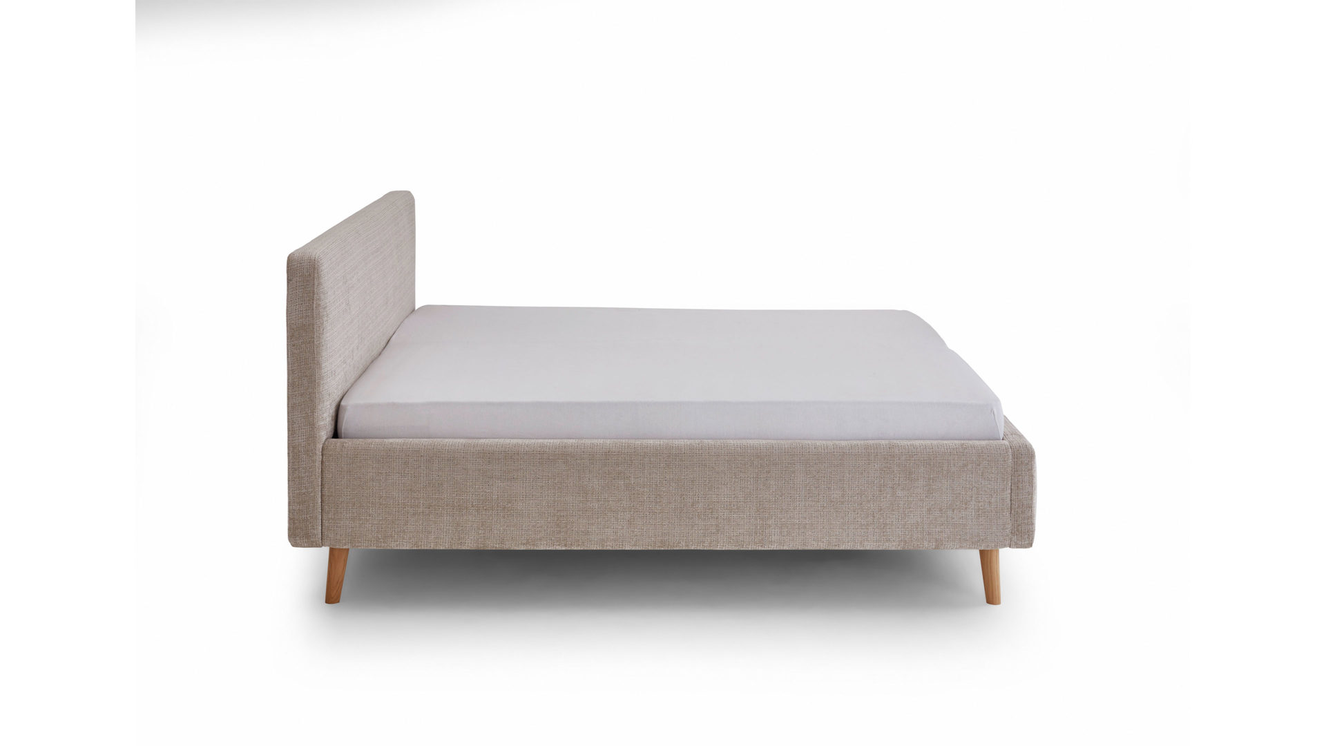 Bettgestell Meise.möbel aus Stoff in Beige Polsterbettgestell Mattis beigefarbener Chenille Bezug Yunus 3 & Holzfüße - Liegefläche ca. 180 x 200 cm