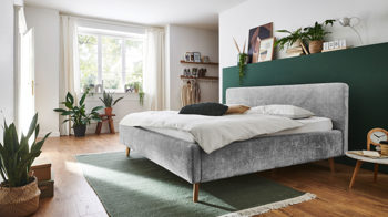 Bettgestell Meise.möbel aus Stoff in Grau Polsterbettgestell Mattis grauer Chenille Bezug Yunus 20 & Holzfüße - Liegefläche ca. 180 x 200 cm