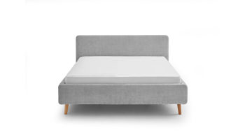 Bettgestell Meise.möbel aus Stoff in Grau Polsterbettgestell Mattis grauer Chenille Bezug Yunus 20 & Holzfüße - Liegefläche ca. 180 x 200 cm