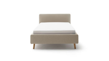 Bettgestell Meise.möbel aus Stoff in Taupe Polsterbettgestell Mattis mit Bettkasten taupefarbenes Flachgewebe Aspen 23 & Holzfüße - Liegefläche ca. 140 x 200 cm