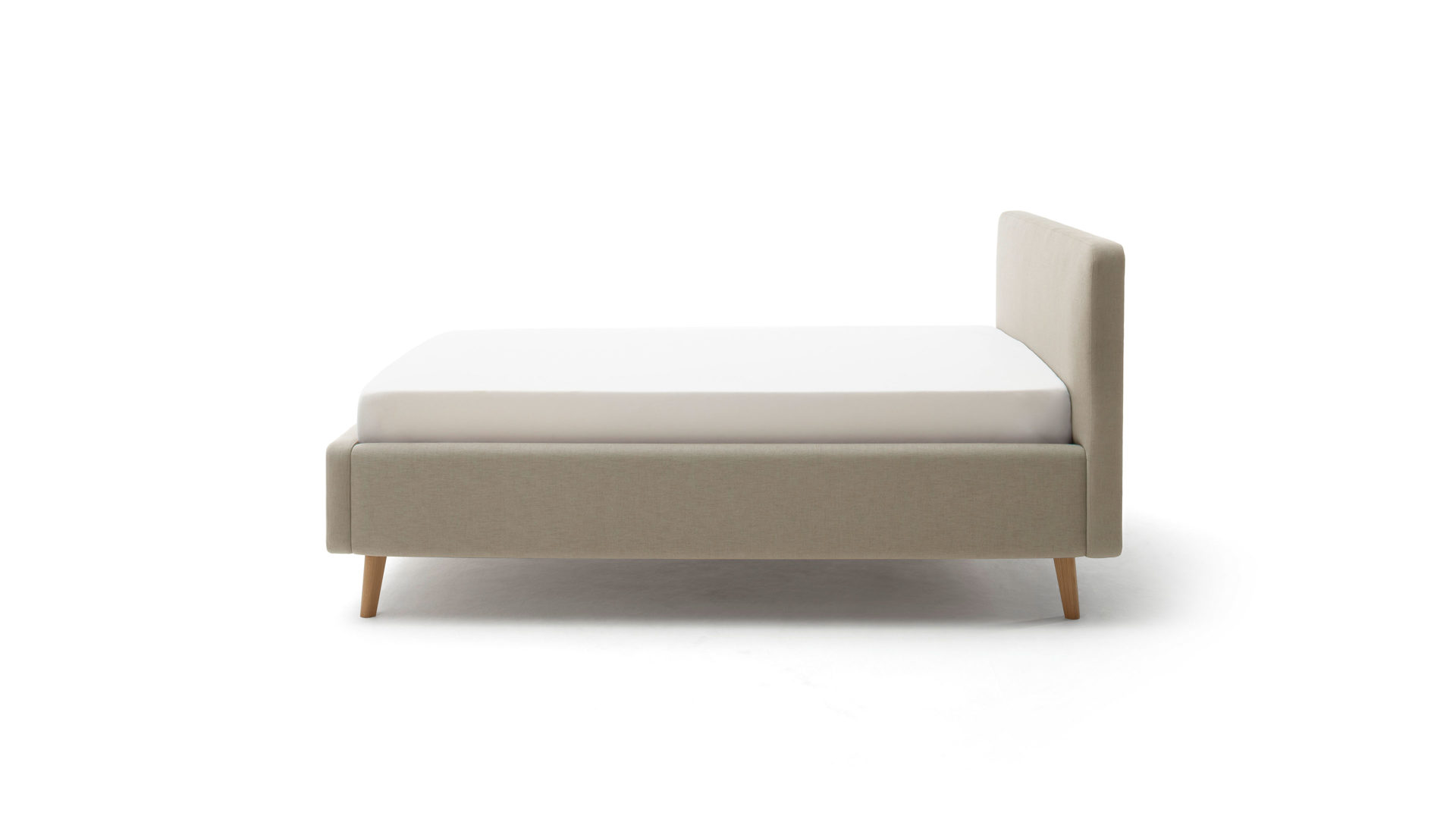 Bettgestell Meise.möbel aus Stoff in Taupe Polsterbettgestell Mattis mit Bettkasten taupefarbenes Flachgewebe Aspen 23 & Holzfüße - Liegefläche ca. 140 x 200 cm