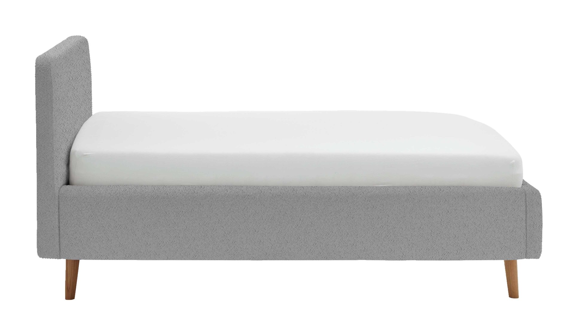 Bettgestell Meise.möbel aus Stoff in Grau Polsterbettgestell Mattis mit Bettkasten grauer Boucle Bezug Abriamo 6  & Holzfüße - Liegefläche ca. 140 x 200 cm