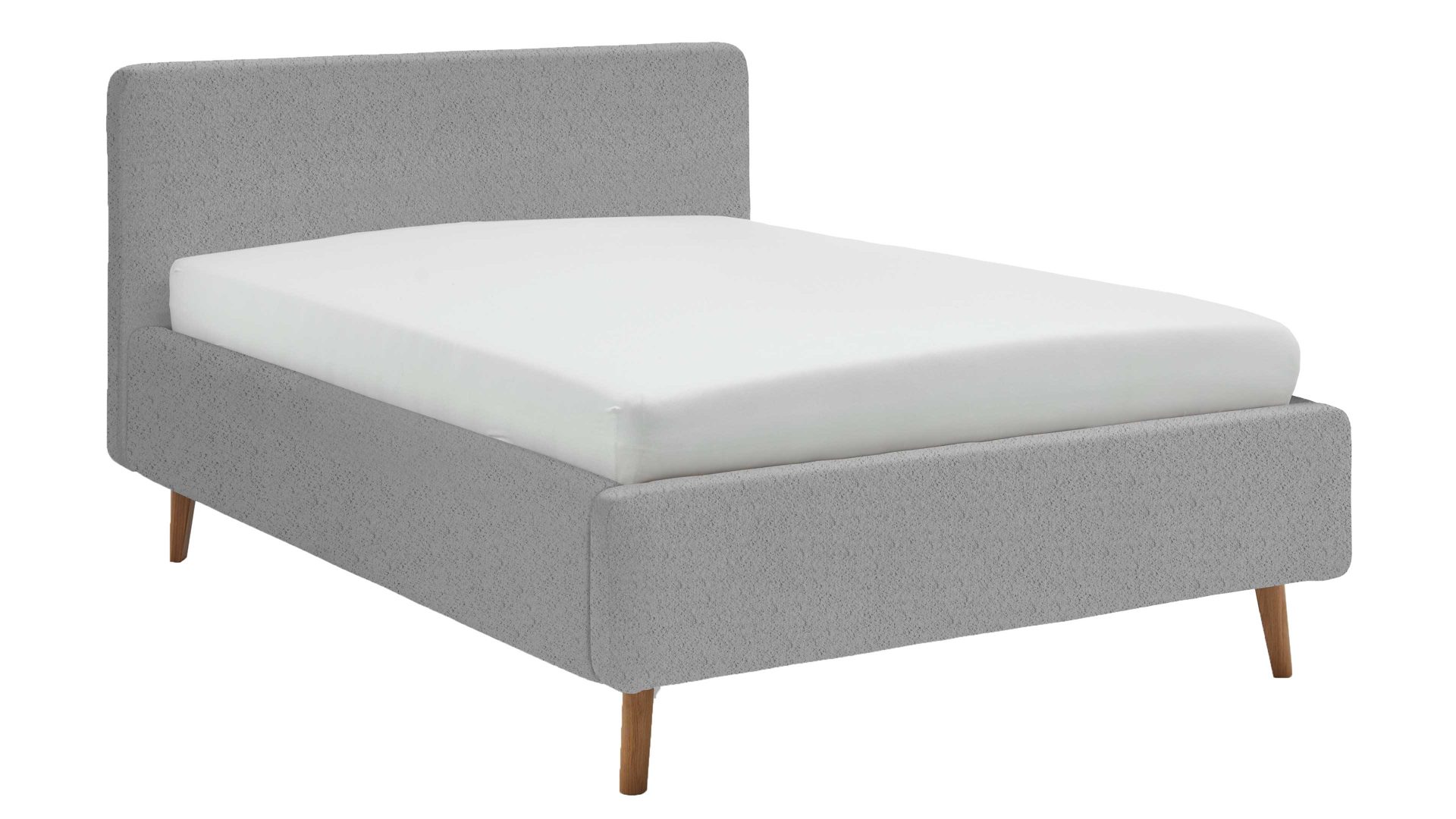 Bettgestell Meise.möbel aus Stoff in Grau Polsterbettgestell Mattis mit Bettkasten grauer Boucle Bezug Abriamo 6  & Holzfüße - Liegefläche ca. 140 x 200 cm