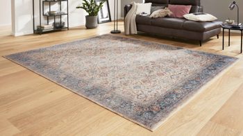 Webteppich Interliving aus Kunstfaser in Blau Interliving Teppich Serie L-8720 Creme-Blau – ca. 80 x 150 cm