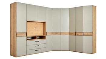 Kleiderschrank Interliving aus Holz in Grau Interliving Kleiderschrank Serie 1207 – Eckschrank Taupe & Balkeneiche - Stellfläche ca. 293 x 252 cm