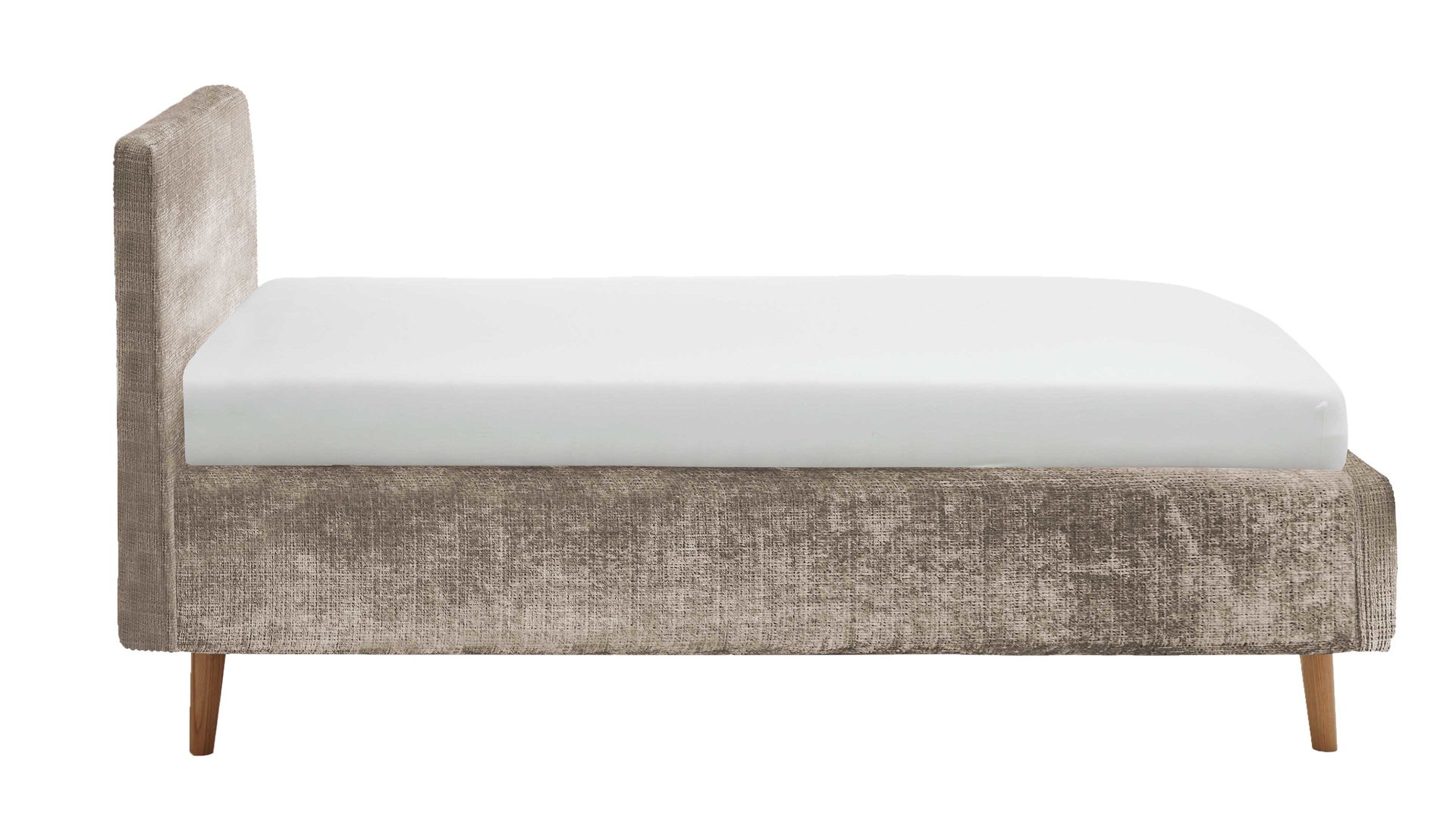 Bettgestell Meise.möbel aus Stoff in Beige Polsterbettgestell Mattis mit Bettkasten beigefarbener Chenille Bezug Yunus  3 & Holzfüße - Liegefläche ca. 140 x 200 cm