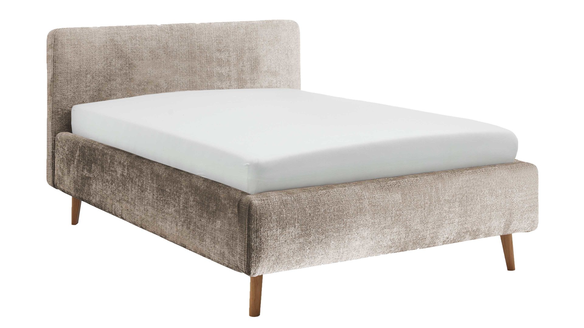 Bettgestell Meise.möbel aus Stoff in Beige Polsterbettgestell Mattis mit Bettkasten beigefarbener Chenille Bezug Yunus  3 & Holzfüße - Liegefläche ca. 140 x 200 cm