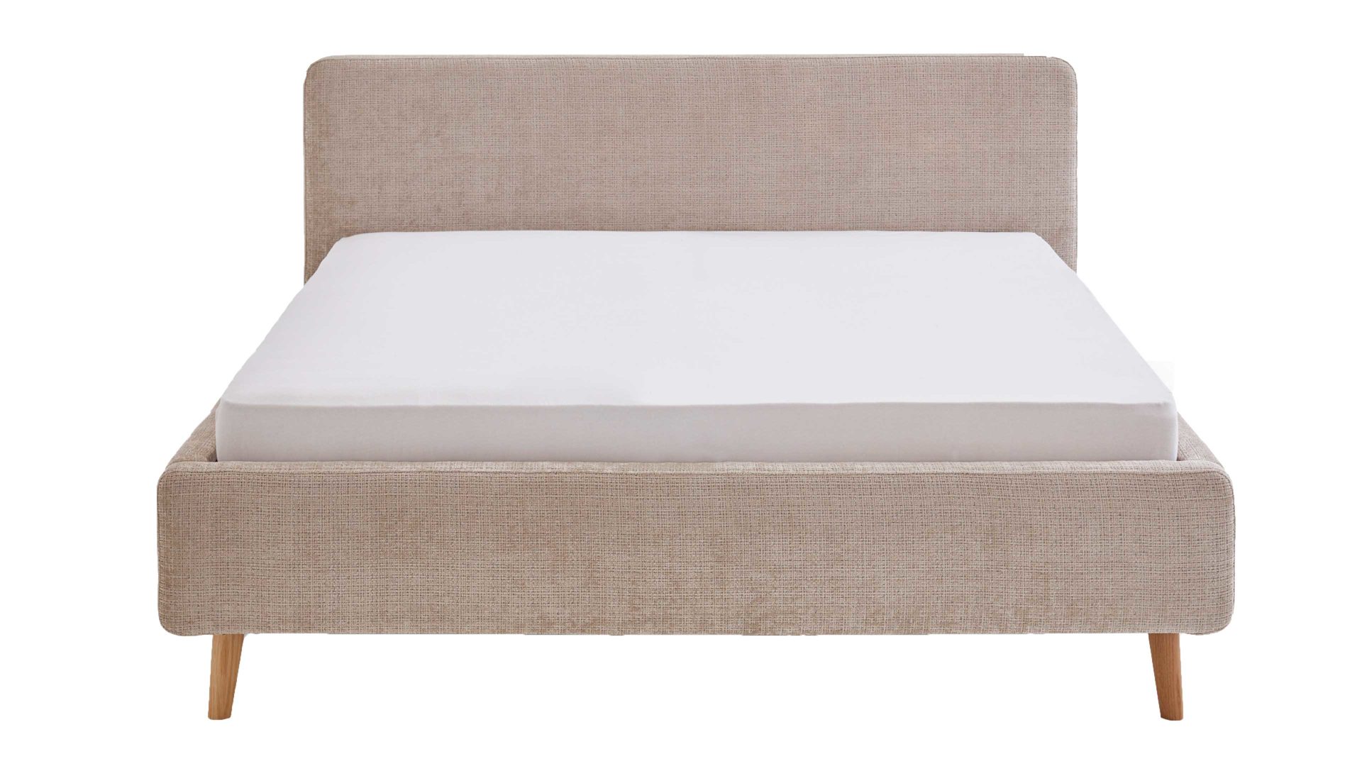 Bettgestell Meise.möbel aus Stoff in Beige Polsterbettgestell Mattis mit Bettkasten beigefarbener Chenille Bezug Yunus 3 & Holzfüße - Liegefläche ca. 180 x 200 cm