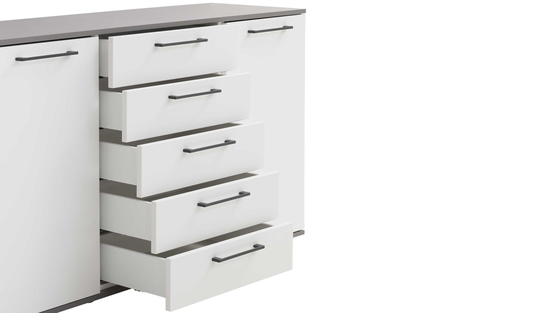 Kombikommode Interliving aus Holz in Weiß Interliving Kleiderschrank Serie 1207 – Kombikommode 670065 Weiß & Manhattan – zwei Türen, fünf Schubladen, Breite ca. 151 cm