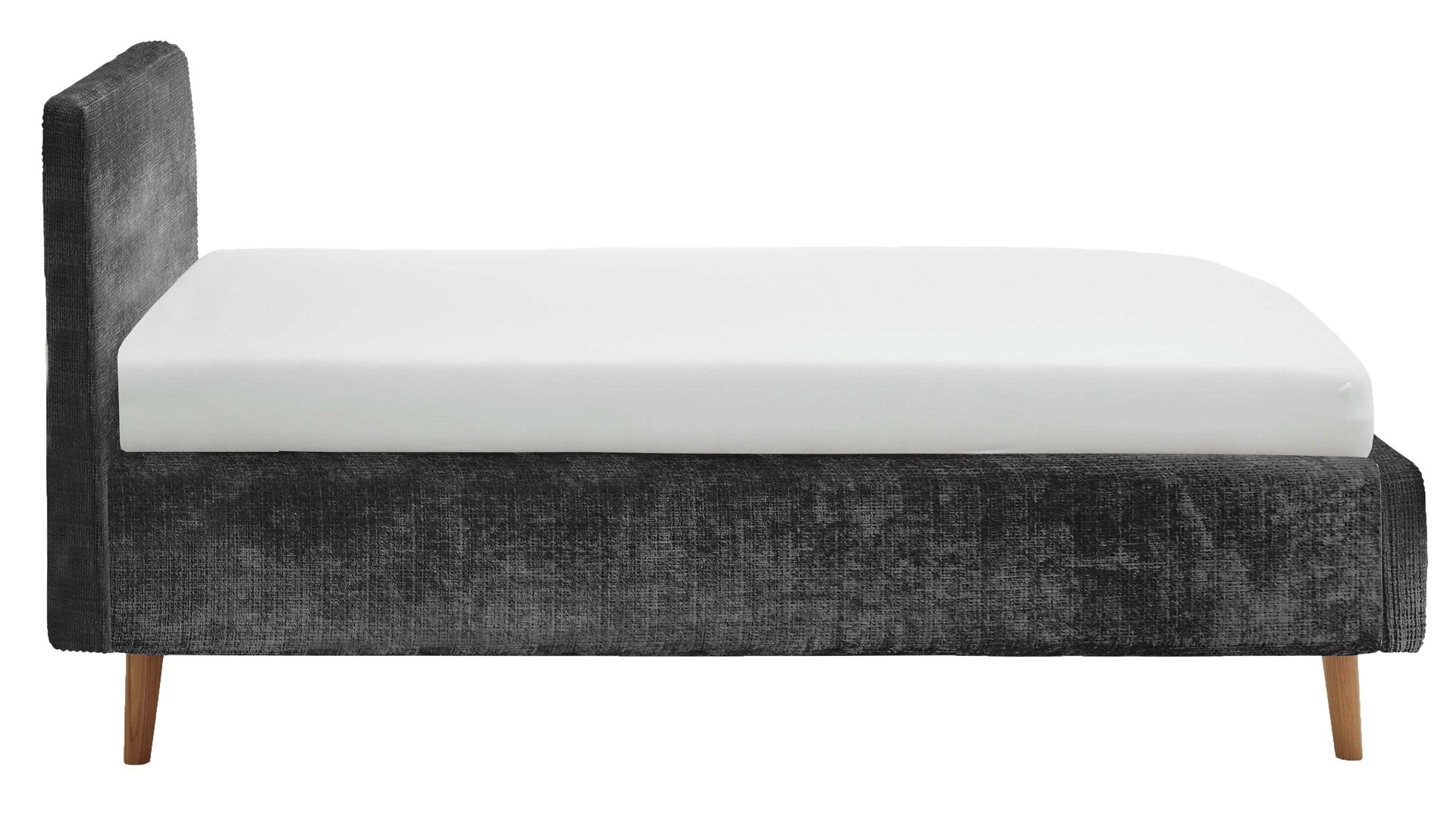 Bettgestell Meise.möbel aus Stoff in Anthrazit Polsterbettgestell Mattis mit Bettkasten anthrazitfarbener Chenille Bezug Yunus  23 & Holzfüße - Liegefläche ca. 140 x 200 cm