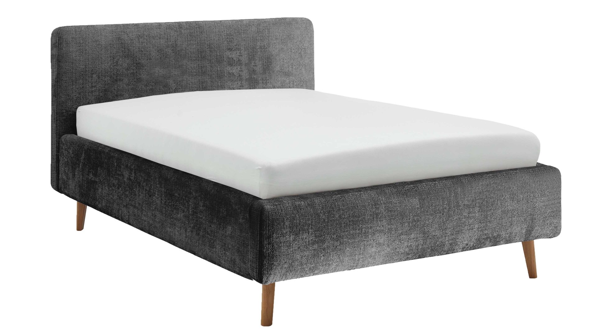 Bettgestell Meise.möbel aus Stoff in Anthrazit Polsterbettgestell Mattis mit Bettkasten anthrazitfarbener Chenille Bezug Yunus  23 & Holzfüße - Liegefläche ca. 140 x 200 cm