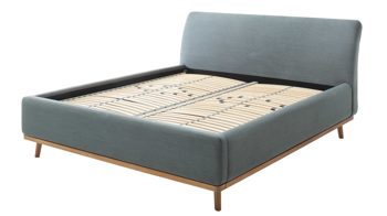 Polsterbett Meise.möbel aus Stoff in Blau Polsterbettgestell Mila mit Bettkasten und Holzrahmen, glattes Kopfteil oceanfarbener Flachgewebe-Bezug Capri 7463 - Liegefläche ca. 180 x 200 cm