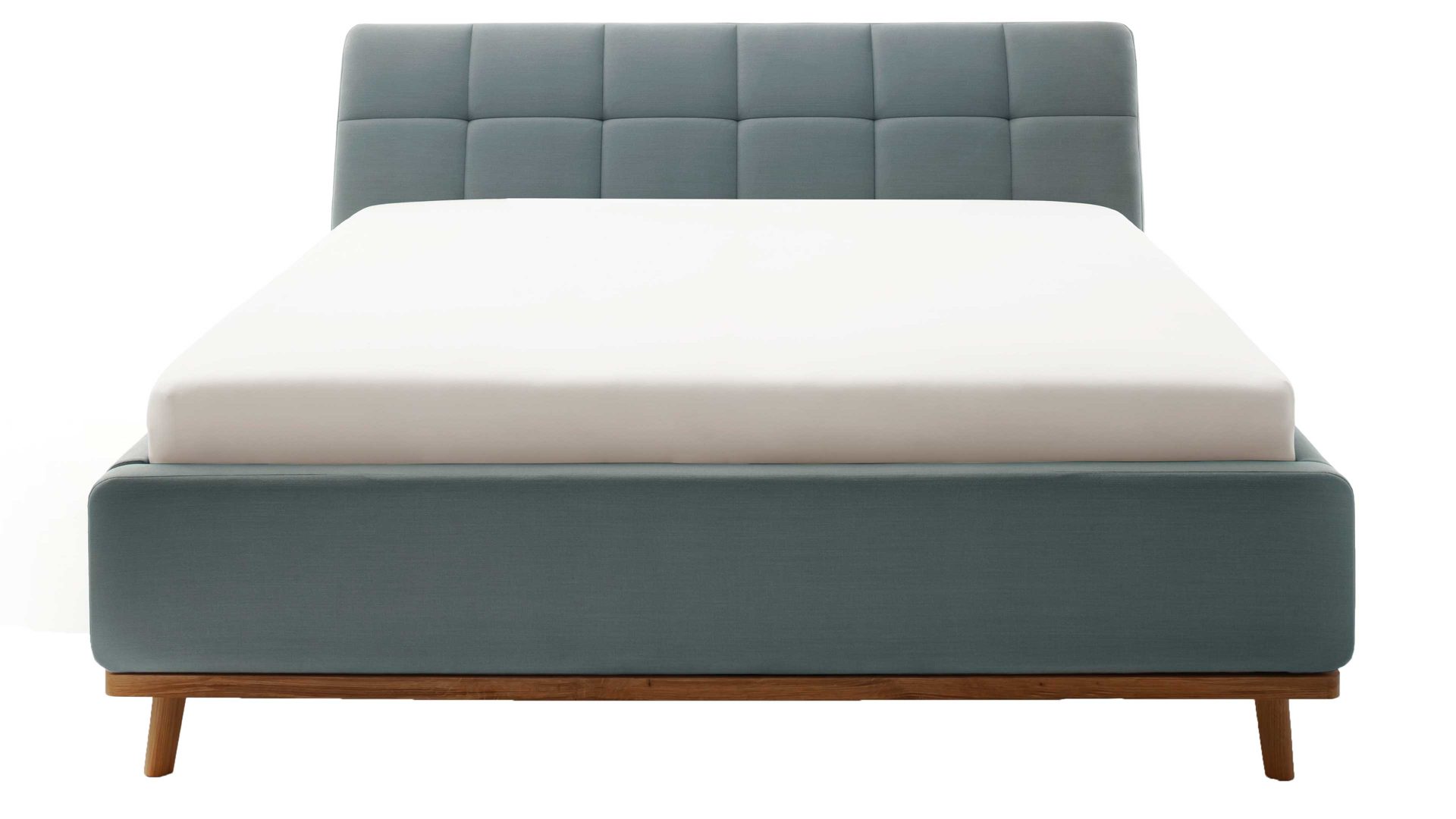 Polsterbett Meise.möbel aus Stoff in Blau Polsterbettgestell Mila mit Bettkasten und Holzrahmen, gestepptes Kopfteil oceanfarbener Flachgewebe-Bezug Capri 7463 - Liegefläche ca. 180 x 200 cm