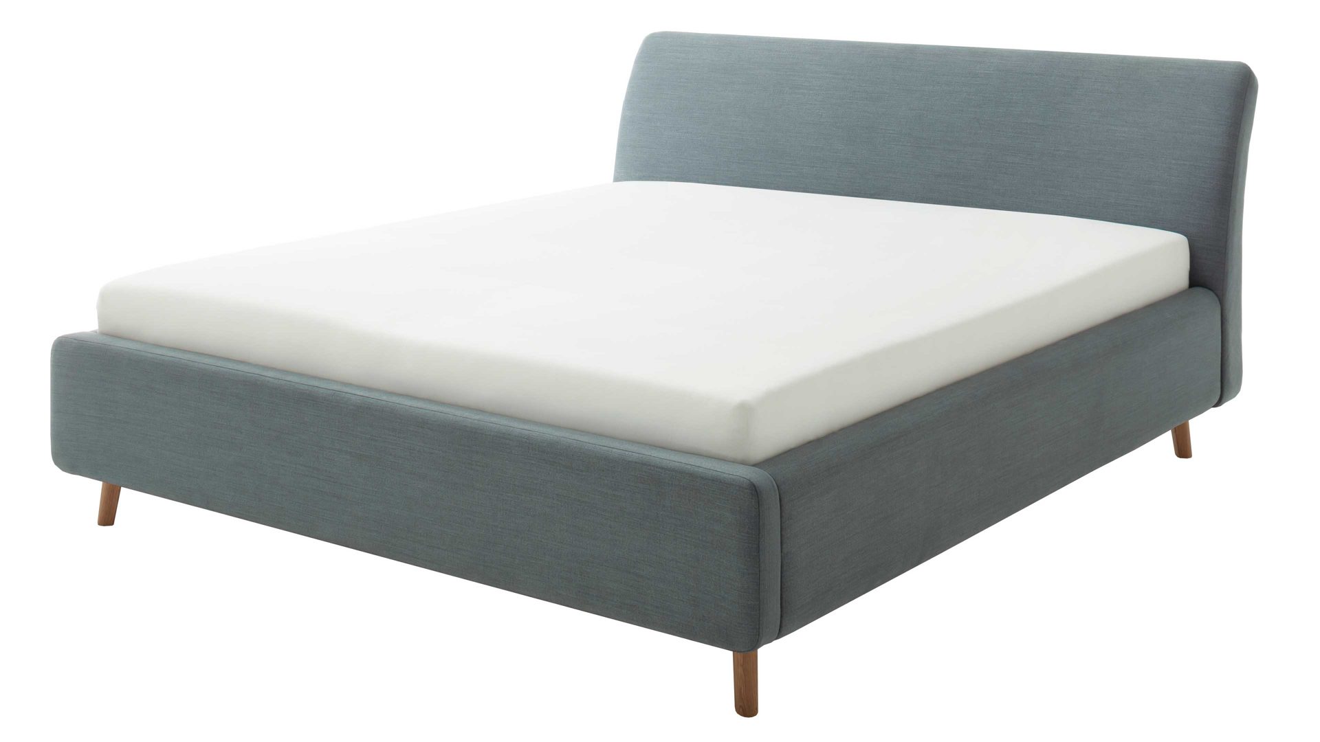 Polsterbett Meise.möbel aus Stoff in Blau Polsterbettgestell Mila mit Bettkasten, glattes Kopfteil oceanfarbener Flachgewebe-Bezug Capri 7463 - Liegefläche ca. 180 x 200 cm