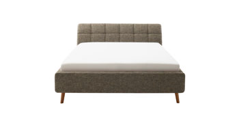 Polsterbett Meise.möbel aus Stoff in Braun Polsterbettgestell Mila mit Bettkasten, gestepptes Kopfteil brauner Struktur Bezug Building 801 & Holzfüße - Liegefläche ca. 180 x 200 cm