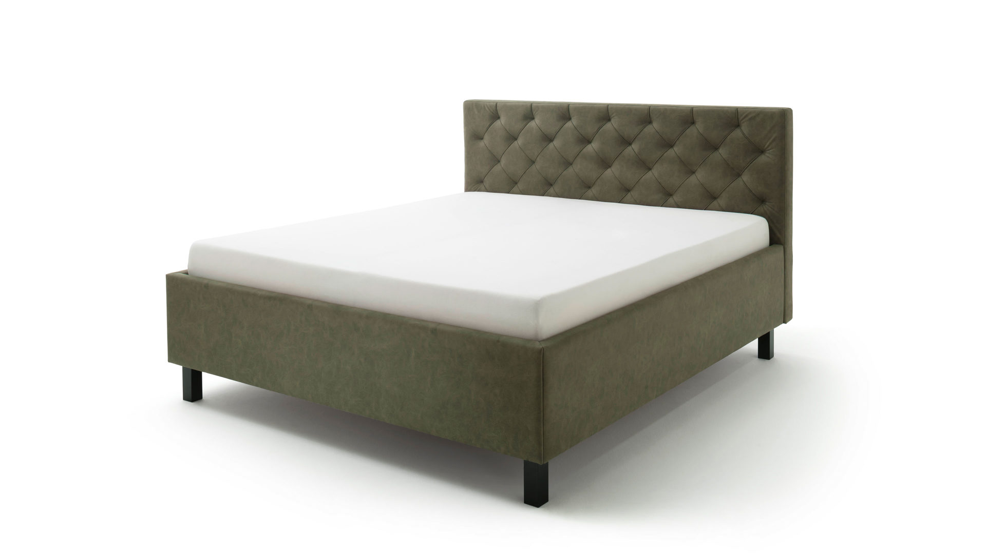 Polsterbett Meise.möbel aus Stoff in Grün Polsterbett San Remo mit Bettkasten grüner Bezug Bulus 17 & schwarze Holzfüße - Liegefläche ca. 180 x 200 cm