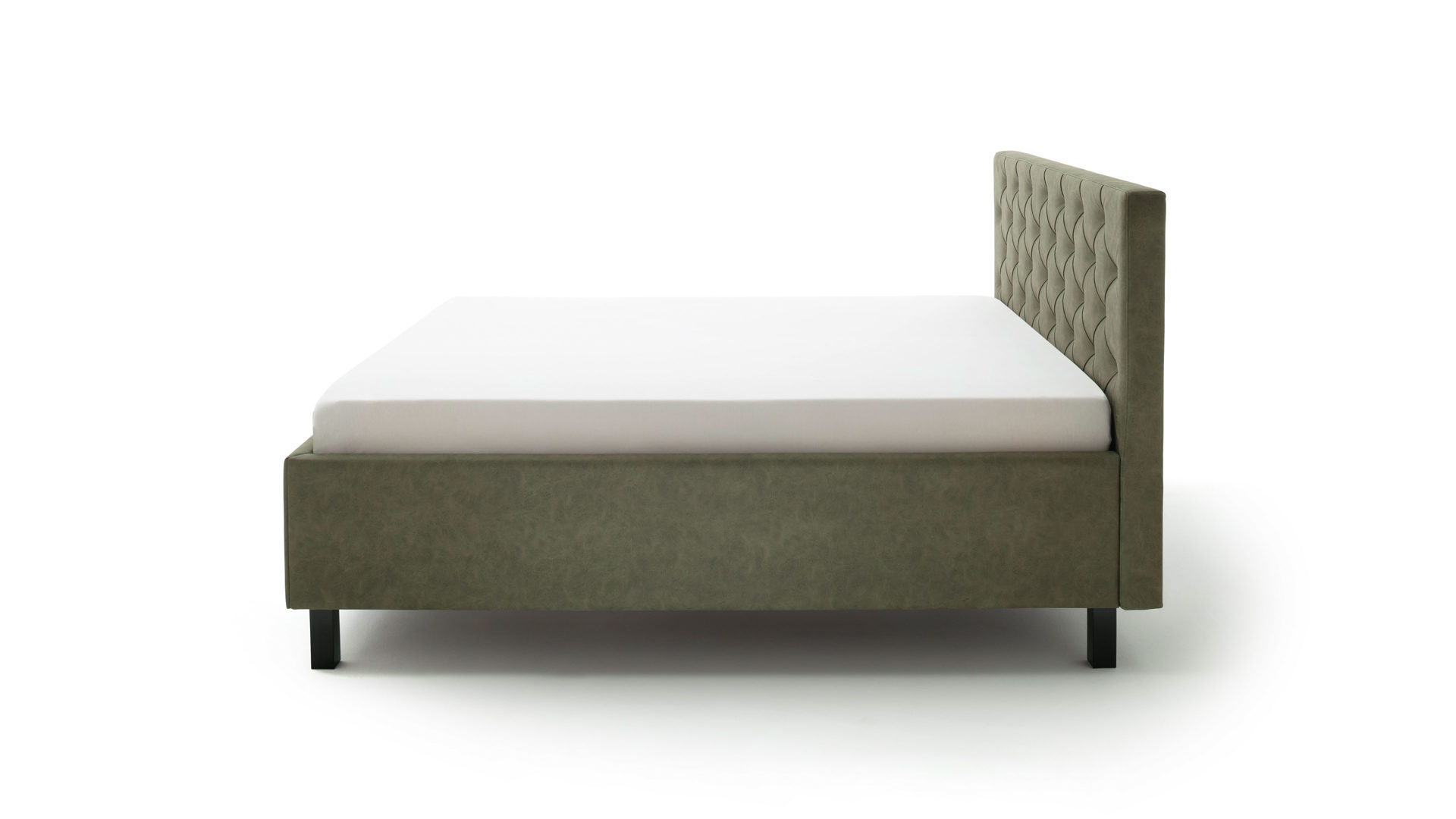 Polsterbett Meise.möbel aus Stoff in Grün Polsterbett San Remo mit Bettkasten grüner Bezug Bulus 17 & schwarze Holzfüße - Liegefläche ca. 180 x 200 cm