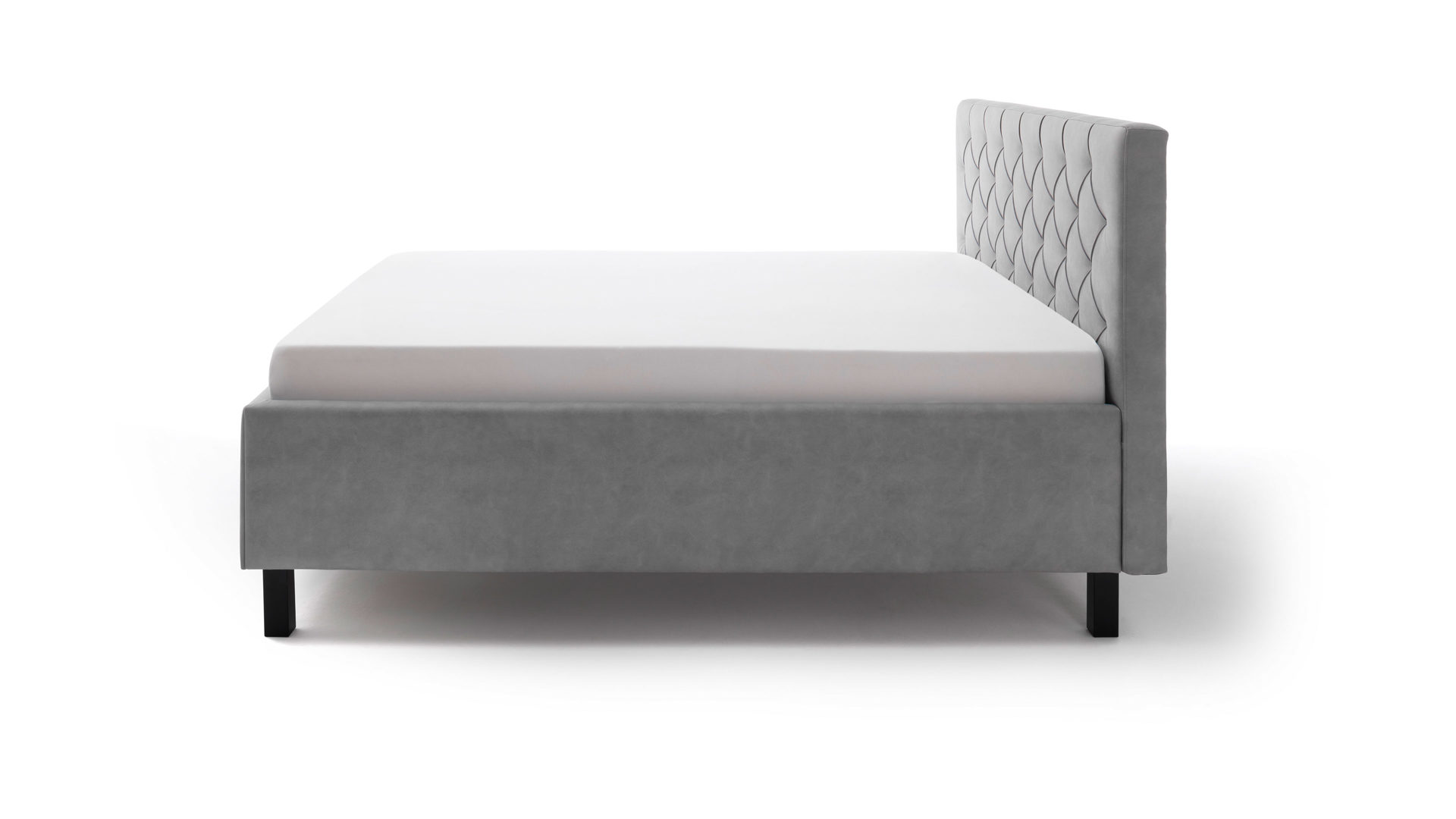 Polsterbett Meise.möbel aus Stoff in Hellgrau Polsterbett San Remo mit Bettkasten hellgrauer Bezug Bulus 32 & schwarze Holzfüße - Liegefläche ca. 180 x 200 cm