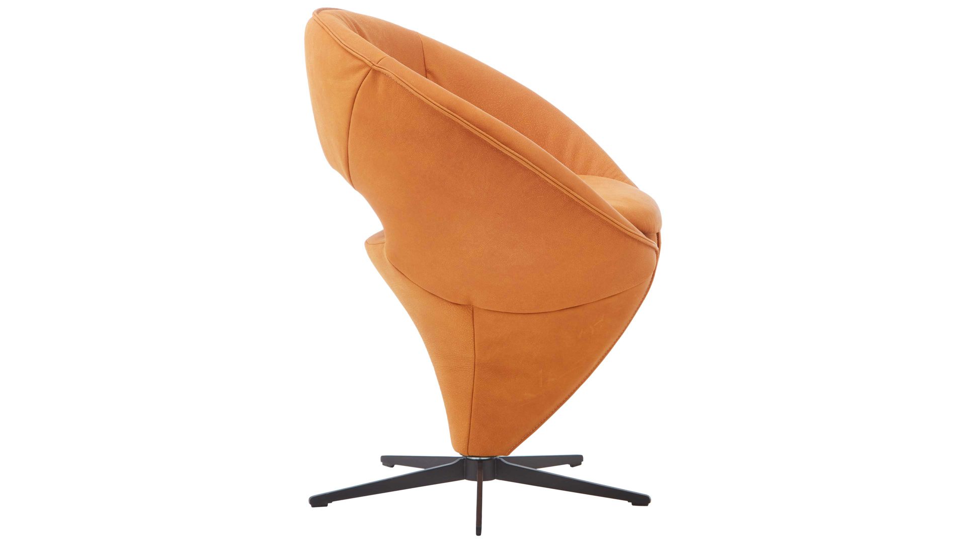 Polsterstuhl Koinor aus Leder in Orange KOINOR Dreh-Polsterstuhl sonnenfarbenes Leder India & mattschwarzes Fußkreuz