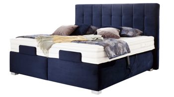 Boxspringbett comfortmaster besser sitzen, liegen, leben aus Stoff in Dunkelblau Comfortmaster Ohio 2.0 - Boxspringbett mit motorischen Lattenrahmen dunkelblauer Velour Sierra 487614 – Liegefläche ca. 180 x 200 cm