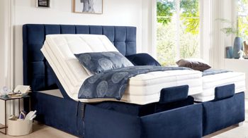 Boxspringbett comfortmaster besser sitzen, liegen, leben aus Stoff in Dunkelblau Comfortmaster Ohio 2.0 - Boxspringbett mit motorischen Lattenrahmen dunkelblauer Velour Sierra 487614 – Liegefläche ca. 180 x 200 cm