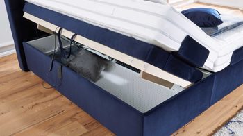 Boxspringbett comfortmaster besser sitzen, liegen, leben aus Stoff in Dunkelblau Comfortmaster Ohio 2.0 - Boxspringbett mit motorischen Lattenrahmen dunkelblauer Velour Sierra 487614 – Liegefläche ca. 180 x 200 cm