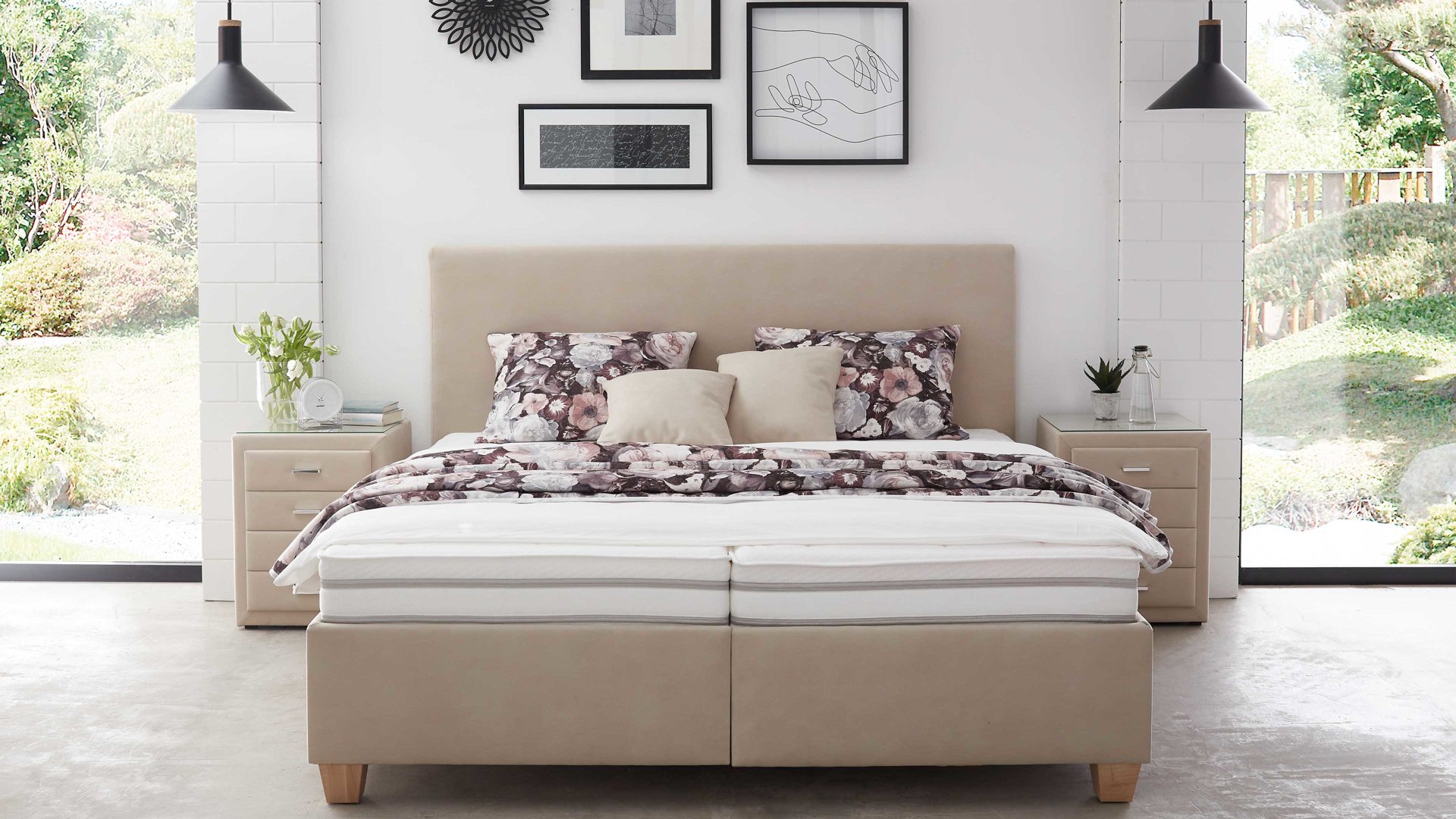 Polsterbett comfortmaster besser sitzen, liegen, leben aus Stoff in Beige Comfortmaster Dreamplace 2.0 - Polsterbett 0300 naturfarbene Mikrofaser Felina 532000 – Liegefläche ca. 180 x 200 cm